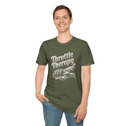 Throttle Therapy - Gloved Hand Gripping the Throttle - Motorcycle - Color Choice - Unisex Softstyle T-Shirt