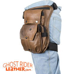 Leather Thigh Bag - Gun Pocket - Brown - Motorcycle - AC1025-BRN-DL