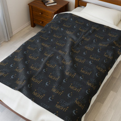 Stay Cozy Velveteen Plush Blanket – Stay the Night Stars and Moon Pattern - Ideal for Home Decor & Relaxation