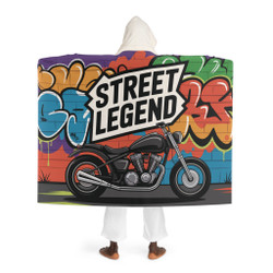 Cozy Hooded Sherpa Fleece Blanket | Biker Motorcycle | Street Legend - Graffiti Wall