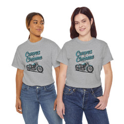 Motorcycle T-Shirt - Curves and Chrome - Teal - Biker Chick Style - Color Choice - Unisex Tee