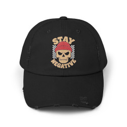 Stay Negative Unisex Distressed Cap - Trendy Skull Hat for Casual Wear