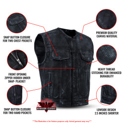 Canvas Motorcycle Vest - Men's - Black - Up To 6XL - Dune Rider - DUNE-RIDER-RC