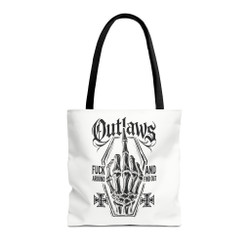 Tote Bag - Outlaws Skeleton Middle Finger - 'Fuck Around and Find Out' - Black on White - Choice of Sizes
