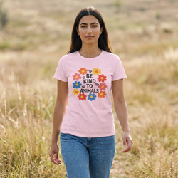 Be Kind to Animals - Flowers and Paw Prints - Choice of Light Colors - Retro - Unisex Heavy Cotton Tee