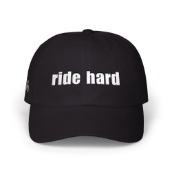 Dad Cap — "ride hard" Embroidered Baseball Hat - Motorcycle on Side - Color Choice