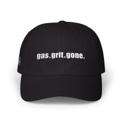 Dad Cap — 'gas.grit.gone.' - Embroidered Baseball Hat - Motorcycle on Side - Color Choice