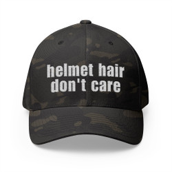 helmet hair don't care Embroidered Cap — Camo or Solid Colors - Motorcycle Hat