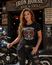 Motorcycle T-Shirt - Southern Thunder - Born to Ride - Skull Biker - Biker Ride Tee