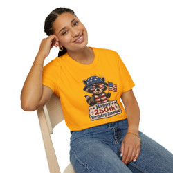 T-Shirt - Happy 250th Birthday America - Patchwork Raccoon - Biker Ride Tee.