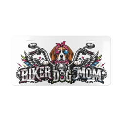 Vanity Plate - "Biker Dog Mom" Chrome Motorcycle - Beagle - License Plate