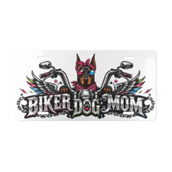 Vanity Plate - "Biker Dog Mom" Chrome Motorcycle - Doberman - License Plate
