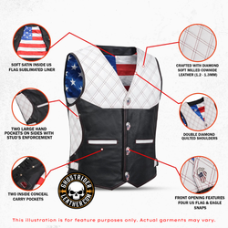 Leather Motorcycle Vest - Men's - Star-Dusted - Up To 6XL - USA Flag - Gun Pockets - PATRIOTS-PATH-RC