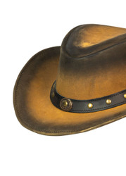 Cowboy Hat - Men's - Crackle Finish - Leather - Outback - Brass Concho - HAT27-DL