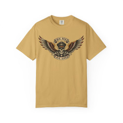 Garment-Dyed T-shirt - Comfort Colors 1717 - 'Live Hard Ride Free' - Skull with Wings - Choice of Colors.