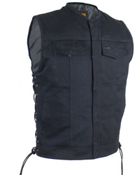 Denim Vest - Motorcycle Club - Men's - Premium - Side Laces - Zip - MV98007-ZIP-BD-DL