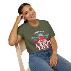 American Lake Life and Biker T-Shirt - Adirondack Dock Sunset Graphic