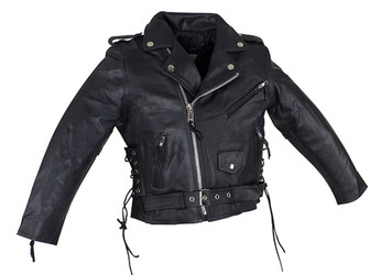 Leather Motorcycle Jacket - Kid's - Teen's - Side Laces - KD344-TEEN-DL