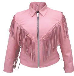 Pink Leather Jacket - Women's - Fringe - Biker - AL2121-AL