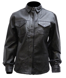 Leather Shirt - Women's - Black - Snap Closure - LJ276-BLK-09-DL