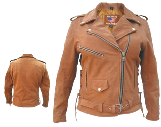 Brown Leather Motorcycle Jacket - Women's - Classic Biker - AL2115-AL