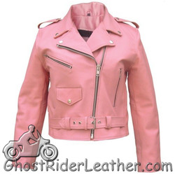 Pink Leather Motorcycle Jacket - Women's - Classic Biker - AL2120-AL