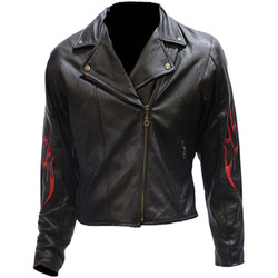 Leather Motorcycle Jacket - Women's - Red Flames - LJ254-DL