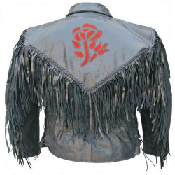 Leather Jacket - Women's - Fringe - Red or Black Rose - AL2105-2106-AL