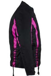 Ladies Textile Racing Jacket In Black and Pink - SKU LJ266-CCN-PINK-DL