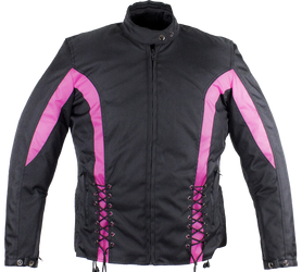 Ladies Textile Racing Jacket In Black and Pink - SKU LJ266-CCN-PINK-DL