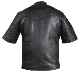 Men's Light Weight Leather Shirt with Short Sleeves - MJ822-11L-DL