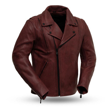 Leather Motorcycle Jacket - Men's - Platinum Naked - Oxblood or Black - Night Rider - FIM269CPMZ-FM