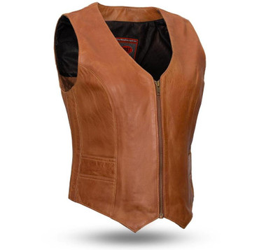 Leather Motorcycle Vest - Women's -  Whiskey or Black - Savannah - FIL544SDM-FM