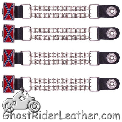 Set of Four Rebel Flag Vest Extenders with Bike Chain Design - AC1057-BC-DL