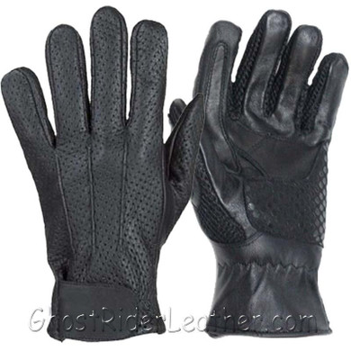 Leather Motorcycle Gloves - Men's - Air Vents And Gel Pads - GL2093-DL