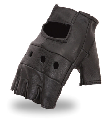 Two Pair of Fingerless Leather Gloves - Biker Gloves - SKU FI160GL-FM