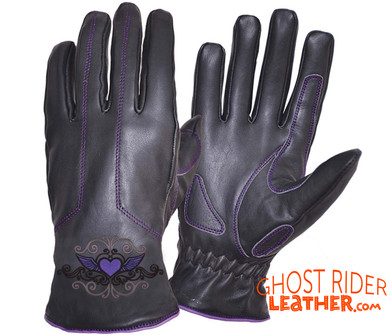 Leather Gloves - Women's - Full Finger - Purple Heart - 8144-17-UN