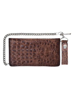 UNIK Brown Leather Biker Chain Wallet With Crocodile Pattern - SKU 9099-00-UN