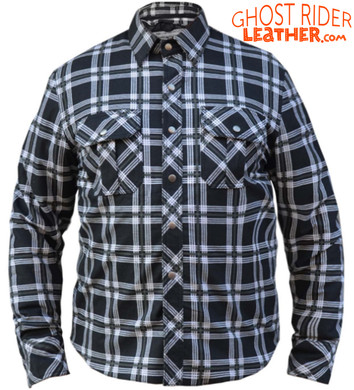 Flannel Motorcycle Shirt - Men's - Black and White - Armor - Up To Size 8XL - TW136-00-UN
