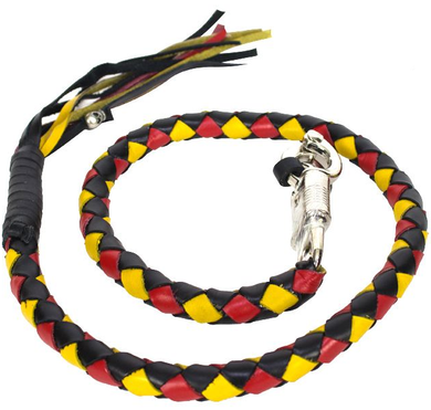 Get Back Whip - Black Yellow and Red Leather - 42" Long - Motorcycle Accessories - GBW19-11-DL