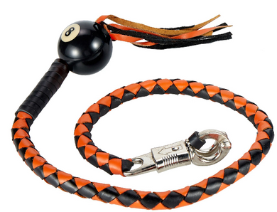 Get Back Whip - Black and Orange Leather - With 8 Ball - 42 Inches - GBW9-BALL8-DL