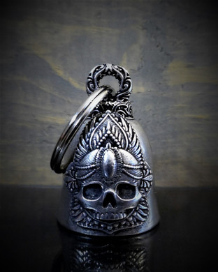 Mandala Skull Rose - Pewter - Motorcycle Spirit Bell - Made In USA - SKU BB65-DS