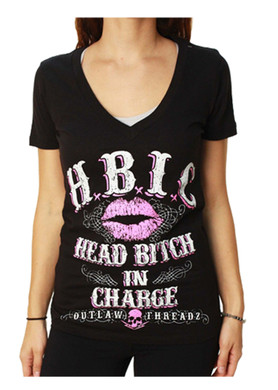 Women's V-Neck Shirt - Head Bitch In Charge - HBIC - WT22-DS