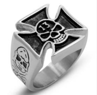 Skull Iron Cross 13 Biker Ring - Stainless Steel - Biker Jewelry - Biker Ring - R106-DS