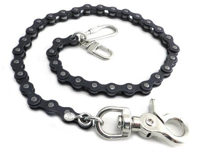 18" - Key Leash - Wallet Chain - Black Coated Steel - Bike Chain - NC321-DS