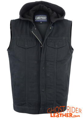 Denim Motorcycle Vest - Hoodie - Upgraded Gun Pockets - Up To 8XL - DM982-DS