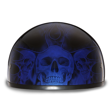 DOT Motorcycle Helmet - Skull Blue Flames - Shorty - D6-SFB-DH