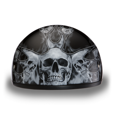 DOT Motorcycle Helmet - Skull Silver Flames - Shorty - D6-SFS-DH