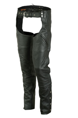 Men's Leather Chaps - Motorcycle - Unisex - Double Deep Pocket - Up To 9XL - DS-404-DS