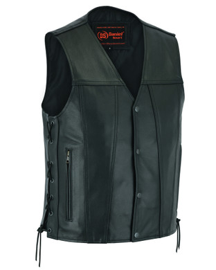 Leather Motorcycle Vest - Men's - Gun Pockets - Side Laces - Up To 9XL - DS105-DS